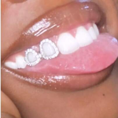 1 st glänsande koppar med mikroinlägg i zirkoniametall, hiphop-tandsmycken, moderiktig festaccessoar, gåva för par, scenrekvisita, unisex