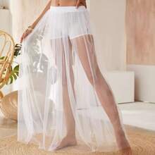 1件装女士优雅单层A字网纱半身裙，轻盈奢华休闲风 - 彩色 - 查看 9