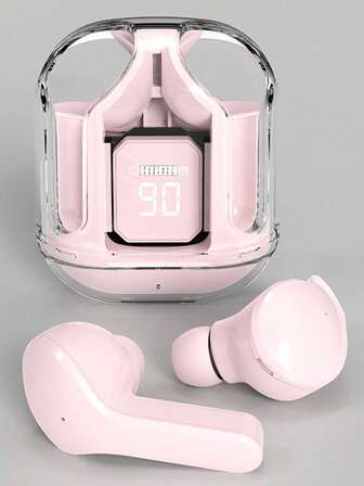 STSEarConect Un par de auriculares inalámbricos TWS transparentes, auriculares inalámbricos estéreo con pantalla de visualización de batería LED, estuche de carga tipo C, compatible con todos los teléfonos inteligentes, adecuado para juegos, música, deportes al aire libre/negocios, uso adulto, micrófono de condensador, batería recargable, polímero de ión de litio