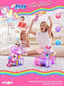 Coche teledirigido de 4 ruedas motrices con luces LED que da vueltas de 360°, coche eléctrico de juguete de 2.4GHz, regalo para niñas de 3 a 6 años