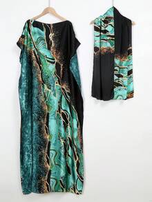 1pc Lightweight Faux Silk Printed Robe With Scarf Set, Women Coverup For Beach, Sun Protection, Daily Wear - Multicolor - View 12