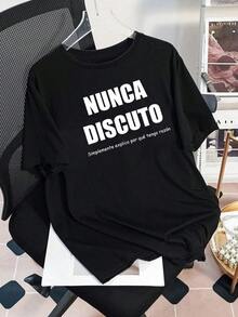 Camiseta gráfica con eslogan español de verano para mujer, uso diario casual y cómodo en color negro - Negro - Ver 2