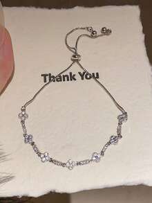 1pc Elegant Zirconia Diamond Flower Adjustable Bracelet, Chic Korean Style Design, Versatile For Commuting - Diamond Shaped Adjustable Bracelet - View 5