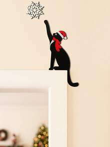 1 Stück Weihnachts-Schwarze-Katze Türdekoration, Weihnachtsmann Mütze Schal Schneeflocken Muster, Feiertags Türrahmen Dekoration, Haustier-Themen Feiertags Dekoration, Einzigartige Winter Heim Dekoration, Weihnachtsdekoration, Zimmer Dekoration - Verschiedenfarbig - Übersicht 3
