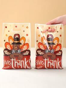 50pcs Thanksgiving Gift Bags Handbag, Autumn Harvest Turkey Plastic Bags, Gift Packaging Bags, Happy Thanksgiving Decorations, Thanksgiving Party Supplies, Harvest Festival Party Gift Wrapping Supplies, Thanksgiving Family Gathering Gift Decorations, Fall Outdoor Decorations, Kitchen Packaging Supplies, Fall Party Small Gift Bags, Party Favors