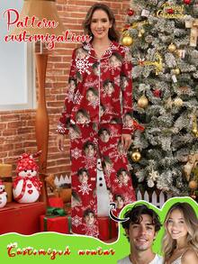 Printstory Customized Polyester Pajama Set, Personalized With Any Pattern, Unique Customized Gift, Suitable For Family And Friends, Christmas - Red - View 1