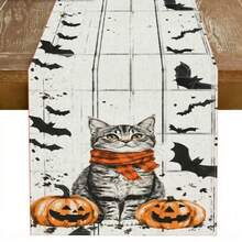 1 bucată de steag de masă cu model de dovleac de Halloween, fabricat din fibră de poliester tricotată de 72 inch, folosit pentru mese de sărbători, decorațiuni de bucătărie acasă, petreceri și cadouri