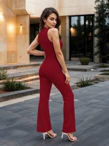 Set de dos Piezas: Top sin Mangas Ajustado y Pantalon Largo Ajustado para Mujer - Rojo violeta - Ver 2