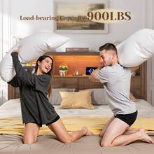 EnHomee Farmhouse Bed Frame With LED Lights And Charging Station Metal Platform Bed With 4 Drawers & Bookcase Headboard No Noise - Xem 6