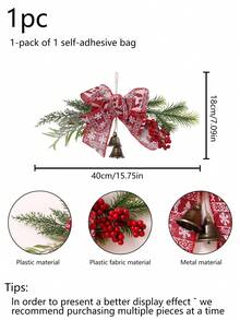 1 件人造松果蝴蝶结圣诞挂饰，家庭客厅壁炉氛围装饰，户外庭院前门节日派对装饰，圣诞礼物 - 彩色 - 查看 12