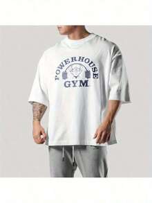 180Gpure CottonLYFT Together Men'S Gym Sports Shirt - White, Casual Crew Neck, Bodybuilding & Running Print, Lightweight Polyester, Summer Jogging Training Top, Workout Apparel |     Casual Style |     Patterned Shir-100 Percent CottonGIFT - 白色 - 查看 1