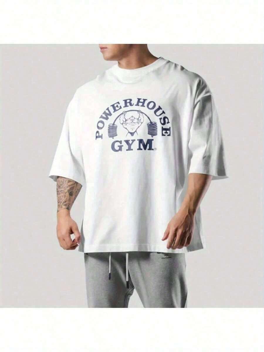 180Gpure CottonLYFT Together Men'S Gym Sports Shirt - White, Casual Crew Neck, Bodybuilding & Running Print, Lightweight Polyester, Summer Jogging Training Top, Workout Apparel |     Casual Style |     Patterned Shir-100 Percent CottonGIFT - 白色 - 查看 1