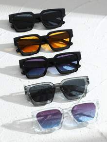 1/2/3/6 Pairs Rectangular Plastic Frame Glasses, Retro Street Style Classic Thick Frame, Elegant Portable Modern Minimalist Design, Beautiful Expression, Versatile Fashion All-Match, Suitable For Street Photography, Music Festivals, Fishing, Driving, Outdoor Leisure Activities, Fit All Face Shapes, Daily Wear, Women Gift Accessory - 5pcs 黑橘灰藍透 - 查看 5