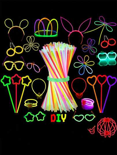 100/50 Barras fluorescentes, adecuadas para fiestas, bodas, cumpleaños, conciertos, cabarets, ritmo y baile caliente. Barras fluorescentes sin cargar y con efecto de brillo atmosférico (por favor, doble suavemente para activar cuando las reciba)