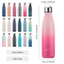 1 件 WATERSY 不锈钢保温水瓶，双层金属真空瓶，保冷 24 小时，保温 12 小时，金属运动水壶 500 毫升，适用于户外、工作、健身房、学校 - 彩色 - 查看 3