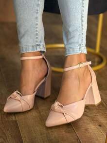 Pump Heel Sandal With Buckle Closure, Pointed Toe, 8 Cm - Màu Hồng baby - Xem 3