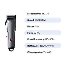 itel IHC-36 Classic 4-Blade Clipper,Wireless Type-C Rechargeable,Smart Digital Display,Premium Metal Design,2000mAh Long-Lasting Battery,Precision Cutting With Sharp Blades For Haircutting And Styling - Black - View 7