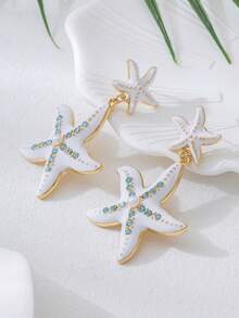 1 Pair Fashionable Beach Style Rhinestone Starfish Dangle Earrings, Suitable For Women - Three Starfish - View 3