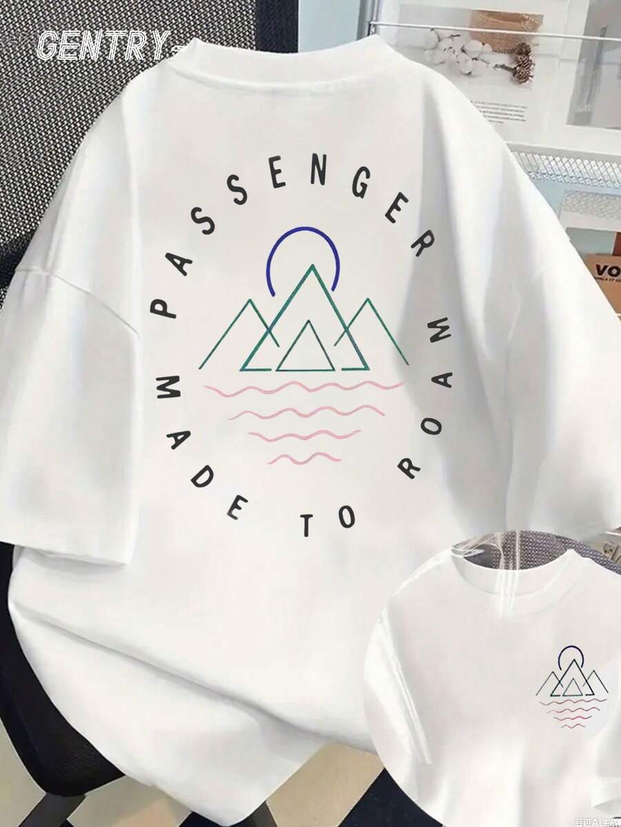 Fashionable And Simple Mens Tshirt, Featuring The Text And Landscape Pattern Print "PASSENGER ", A Casual Pure Cotton Round-Neck Men's Short-Sleeved Shirt, Suitable For Daily Wear. Men Clothing. - trắng - Xem 1