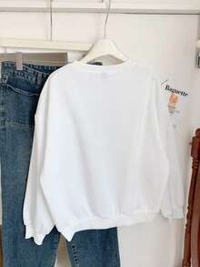 感恩节定制个性化礼物，圣诞节礼物 - 定制一件女士上衣，添加您自己的文字/图片（徽章图案/公司标志/家庭照片/自拍）来设计您专属的个性化印花T恤，作为送给女朋友的礼物，情侣约会T恤，运动连帽衫，可以印制情侣照片/自拍、狗狗、猫咪等，美观时尚，白色春季款，适合健身穿着 - 白色 - 查看 2