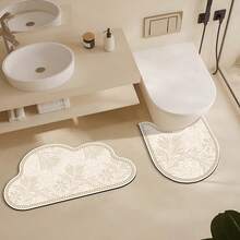 1/3件套浴室防滑吸水垫，花卉图案硅藻土垫，浴室套装，U型马桶垫和洗手池脚垫，2.5毫米厚，浴室厨房装饰，圣诞装饰，厨房地毯 - 米色 - 查看 4