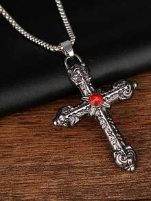 1入組復古交叉頭骨設計吊墜項鍊適合男士日常裝飾,適用於首飾類禮品和派對 - 復古銀色 - 查看 11