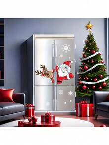 57pcs/Set Cartoon Santa Claus Reindeer Snowflake Stickers,New Year's And Christmas Creative Refrigerator Stickers, Door Stickers, Window Stickers,Festival, New Year, Christmas Party Decoration
