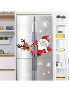 57pcs/Set Cartoon Santa Claus Reindeer Snowflake Stickers,New Year's And Christmas Creative Refrigerator Stickers, Door Stickers, Window Stickers,Festival, New Year, Christmas Party Decoration