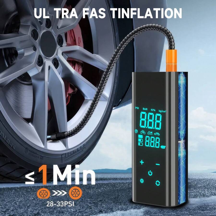 FADAKWALT Portable Digital Tire Inflator With Pressure Gauge, Electric Air Compressor For Car Tires, Bicycles, Motorcycles And Inflatable Equipment - Black - View 1