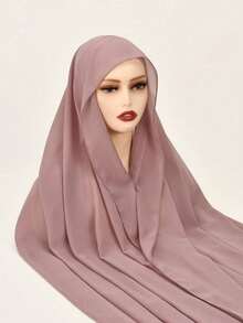 1pc Instant Hijab With Magnetic Clasp, Chiffon Scarf Combo With Jersey Knit Lining, 3-In-1 Instant Headscarf, Silky Soft Breathable Chiffon Fabric, Suitable For All Seasons - Solid Color - View 12