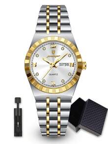 POEDAGAR 1件装女士不锈钢优雅奢华防水夜光日期星期显示石英腕表，女士休闲日常腕表及礼品 - 均碼 - 查看 15