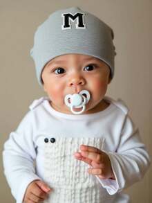 1pc Infant Letter Print Knit Hat, Newborn Hospital Hat, Suitable For Baby Boys And Girls Daily Warmth And Discharge - Grey - View 4