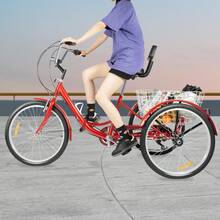 24 Zoll Erwachsene Dreiräder Fahrrad, 7 Geschwindigkeit Falten Erwachsene Trikes, Dreiräder, Kohlenstoffstahl Cruiser Fahrrad mit Korb und verstellbarem Sitz, Picknick Einkaufs Dreiräder für Senioren, Frauen, Männer