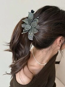 1pc Crystal Leaf Banana Clip, Fashionable And Elegant Banana Hair Clip, Hair Accessory, Claw Clips, Clips For Hair Slide, Hair Claws, School Stuff, Hair Accessories