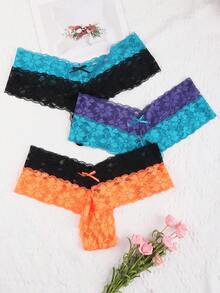 6 Pcs Elegant Lace Trim Panties Set, Comfortable Stylish Lingerie, Perfect For Romantic Nights & Special Occasions, Summer,Sexy Underwear - 彩色 - 查看 3