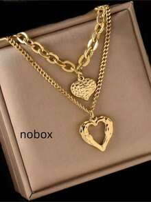 1 件不对称链条吊坠项链，双层心形设计，男女通用时尚复古日常/派对配饰（由于拍摄过程中的光线和角度，实际产品和图像之间可能存在轻微色差，OPP 袋和盒子仅用于拍摄目的） - 金黃色 - 查看 7