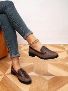 Women's Retro Color Block Round Toe Flat Loafers, Outdoor Casual Shoes For Spring & Autumn - Multicolor - View 2