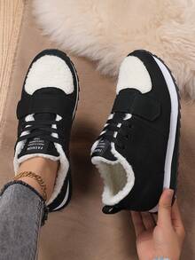 Botas de nieve forradas térmicas para otoño/invierno, zapatos versátiles antideslizantes para senderismo al aire libre para mujeres, botas de piel