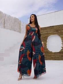 Women's Tulle Tank Top Jumpsuit With A Waistband - 藍色 - 查看 1