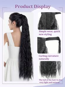 Long Curly Ponytail Extension 32 Inch Black Color Wrap Around Clip In Hair Synthetic Fiber For Women Daily Use(Straight Curly) - Black - View 6