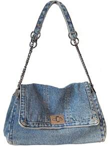 Denim Shoulder Bag For Women Jean Tote Bag Adjustable Chain Strap Crossbody Bags Y2k  Hobo Purse Handbag - Xanh nhạt - Xem 13