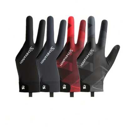 Găng tay bida ba ngón unisex - Co giãn, thoáng khí và chống trơn trượt, có khóa cài, phối màu đỏ/đen/xám, unisex, tăng cường tầm nhìn và khả năng kiểm soát, phụ kiện bida, dụng cụ bida, một kích cỡ phù hợp với tất cả, găng tay thể thao, găng tay bida, phụ kiện bida