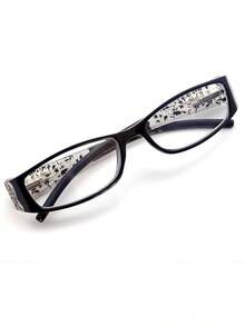 2pcs Rectangle Diamond Decorated Pattern Fashion Glasses, Suitable For Work, Computer Use & Daily Wear - 黑+黑 - 查看 11