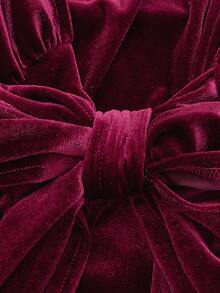 优雅浪漫约会天鹅绒长袖圣诞连衣裙，圣诞派对连衣裙 - 酒紅色 - 查看 9