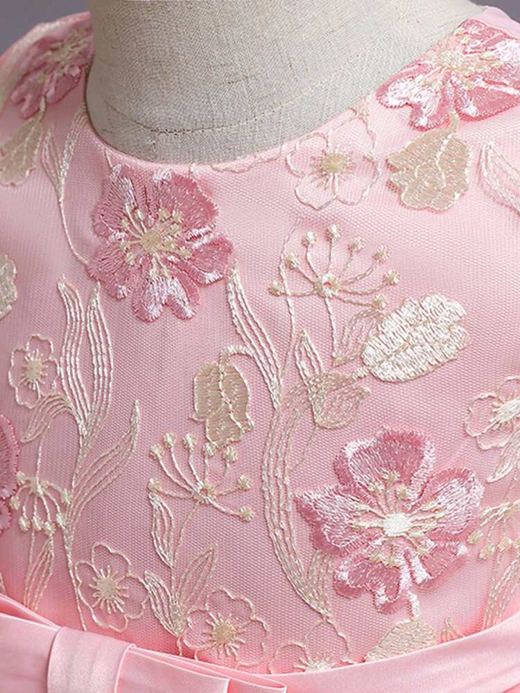 Vestido de princesa ajustado sin mangas para niñas, vestido para fiesta de cumpleaños/recital de piano (Seleccione el tamaño según la medida del busto) - Rosa - Añade 6