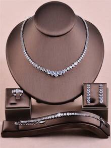 CORUIXI Bộ trang sức Zirconia 4 món dành cho nữ, bao gồm dây chuyền, bông tai, vòng tay, nhẫn, quà tặng cho cô dâu, đám cưới, tiệc tùng, phụ kiện pha lê vàng. - Vàng - Xem 10