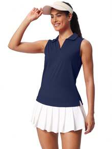 Women's Sleeveless Golf Shirts UPF 50+ Quickly Dry Tennis Polo Lightweight Sports Athletic Tank Tops - 藏蓝色 - 查看 5