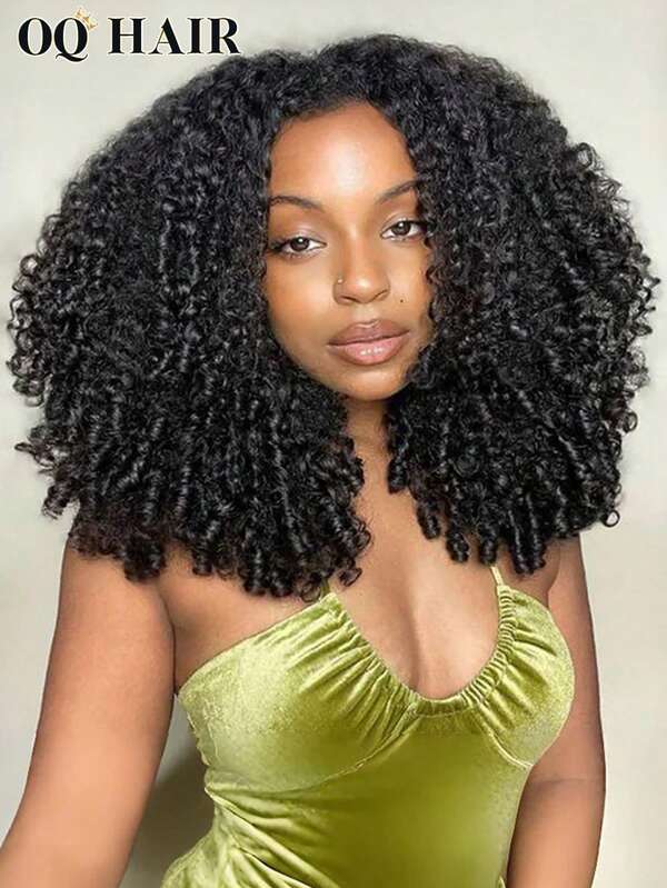 OQ Hair No Leave Out V Part With Elastic Drawstring Protective Style Kinky Curly Glueless Wig 180% Density 14-16 Inch Bob Wig 18-30 Inch Long Wig Natural Black Top Quality Natural Looking Versatile Style Human Hair Wig Frontal Human Hair Real Human Hair Wigs Wear And Go Glueless Wig Human Hair Free Gifts Free Shipping Halloween Costumes Human Hair Wigs Halloween Travel Essentials Y2K Turn Up Baddie Holiday Vacation For Women