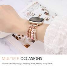 This Bracelet Is Compatible With Versa 3/Versa 4/ Sense/Sense 2 Bands, Designed For Women, Featuring Handmade Fashionable Elastic Beaded Arrow Pattern, Can Replace Versa 4/Versa 3/Sense 2/Sense Bands. - Pink - View 5