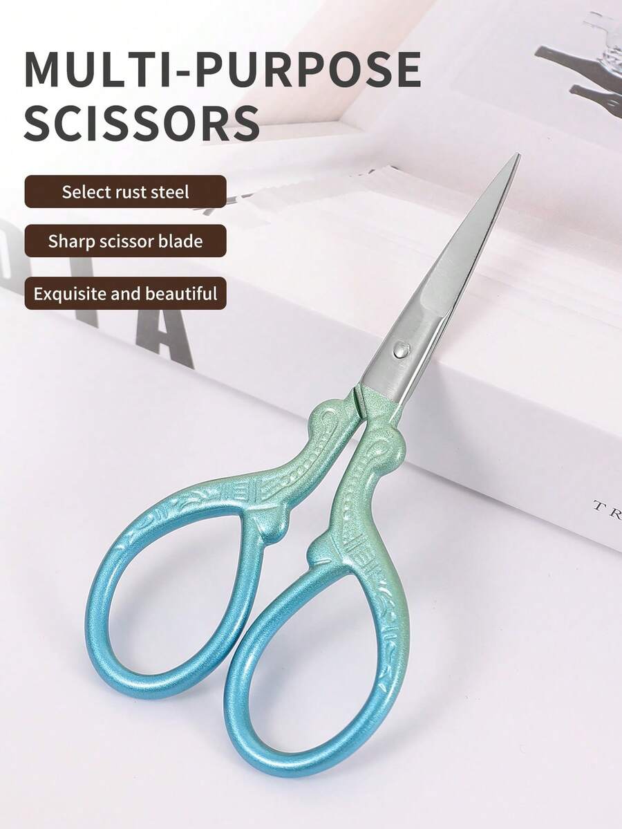 1pc Stainless Steel Ombre Precision Pointed Scissors, Multifunctional Vintage Beauty Embroidery Scissors For Facial Hair, Eyebrows, Eyelashes, Beard, Nose - Suitable For Home, Travel And Outdoor Use
